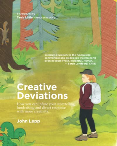 Forsiden på boken Creative Deviations. I tillegg til tittel og forfatternavn, viser forsiden en tegnet illustrasjon av en jente / ung kvinne med sekk som går langs en sti i en skog.